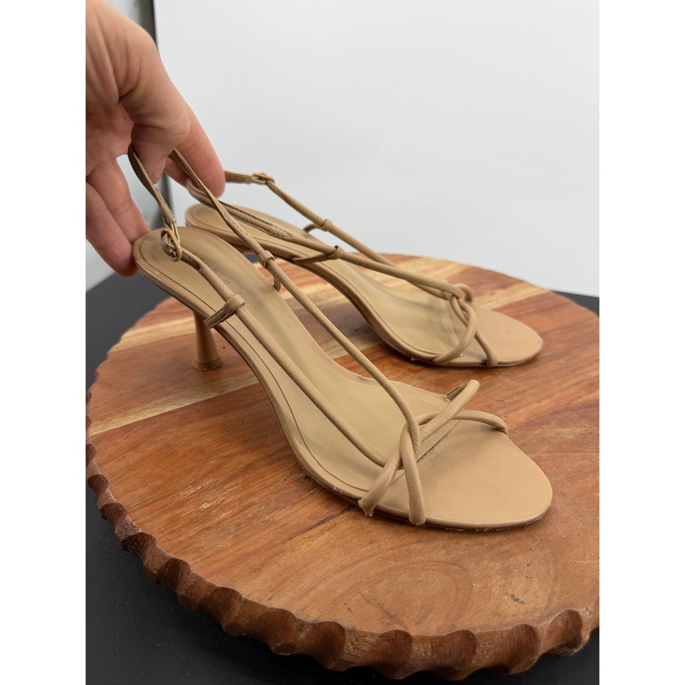 STUDIO AMELIA Tan Strappy Mid-Heel Sandals